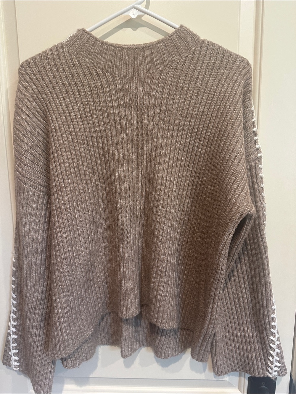 Halogen Ribbed Cowl Neck Sweater in Taupe